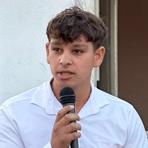 Young evangelist with microphone