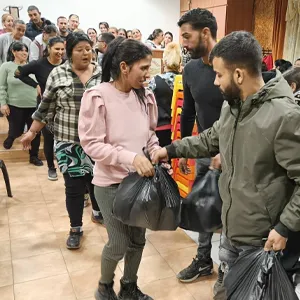Food distribution at a church in Bulgaria